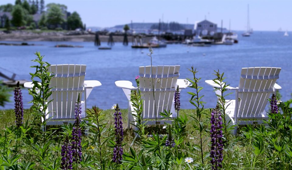 adirondack chairs, relax, harbor, boothbay harbor, maine, nature, bay, get away, vacation, summer, blue relax