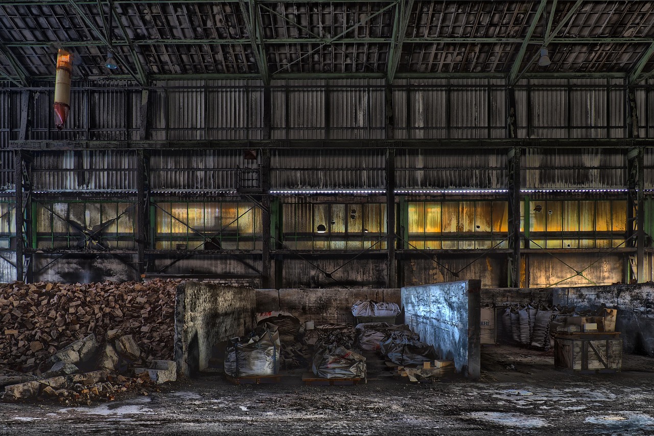 lost places, warehouse, decay, disintegration, abandoned, to forget, pforphoto, building, expired, ailing, nature, dilapidated, shabby, old, architecture, factory, neglected, material storage, plant, factory building, transience, ephemeral, hdr, industrial building, material hall