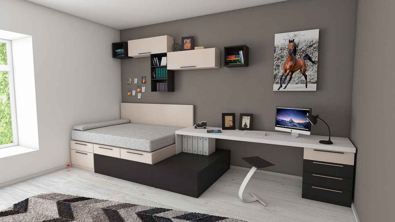 apartment, bed, bedroom, book shelve, books, carpet, chair, decor, decorations, design, floor, furnitures, gray book, gray books, gray design, gray bed, gray bedroom, bedroom, bedroom, bedroom, bedroom, bedroom