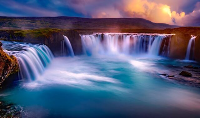 godafoss, iceland, waterfall, falls, canyon, river, water, landscape, sunset, dusk, nature, outdoors, beautiful, countryside, hdr, blue nature, blue water, blue landscape, blue sunset, blue beauty, blue waterfall, blue river, blue natural, waterfall, waterfall, waterfall, waterfall, waterfall, river, nature