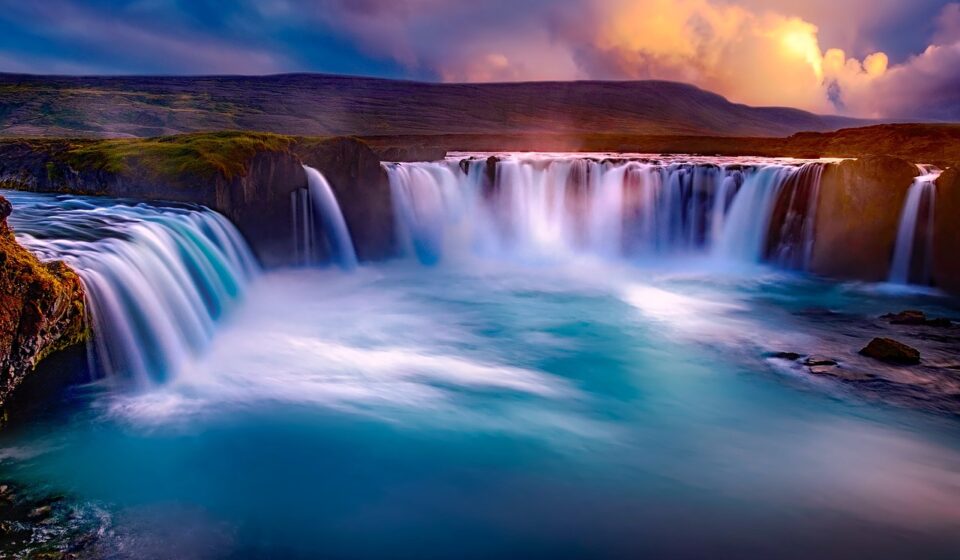 godafoss, iceland, waterfall, falls, canyon, river, water, landscape, sunset, dusk, nature, outdoors, beautiful, countryside, hdr, blue nature, blue water, blue landscape, blue sunset, blue beauty, blue waterfall, blue river, blue natural, waterfall, waterfall, waterfall, waterfall, waterfall, river, nature