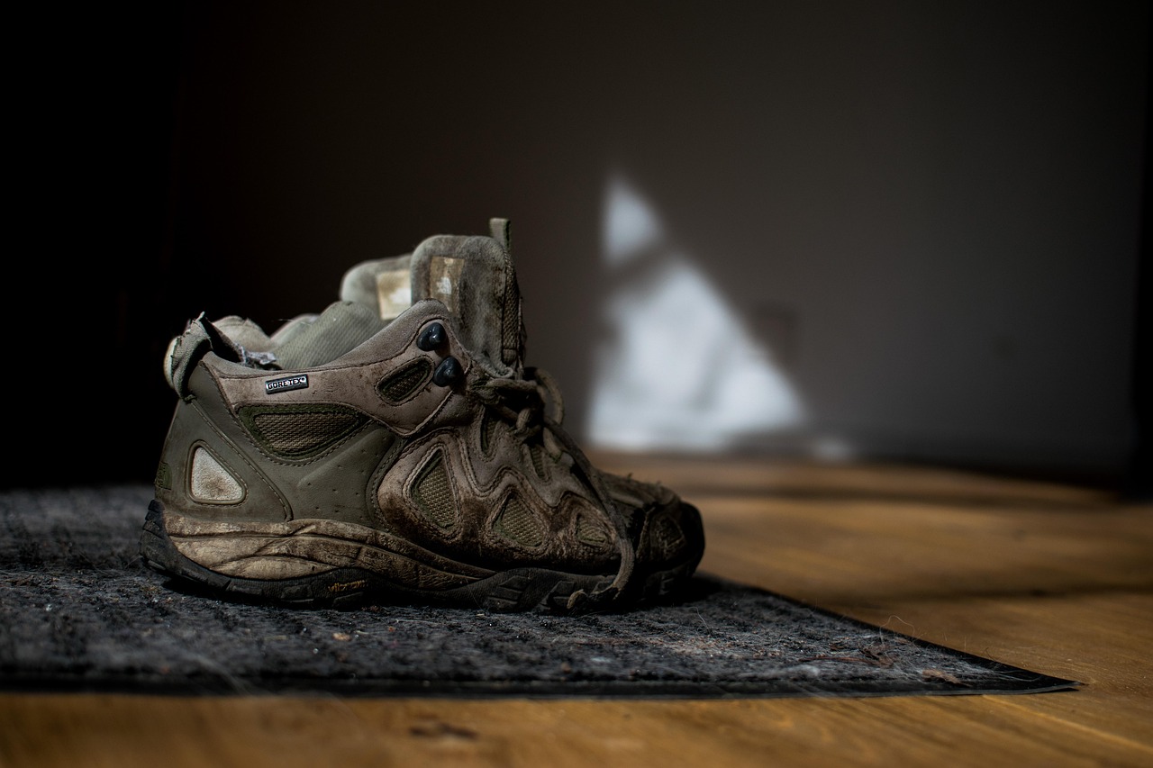 shoe, hiking shoe, old, second hand, worn, dirty, expired
