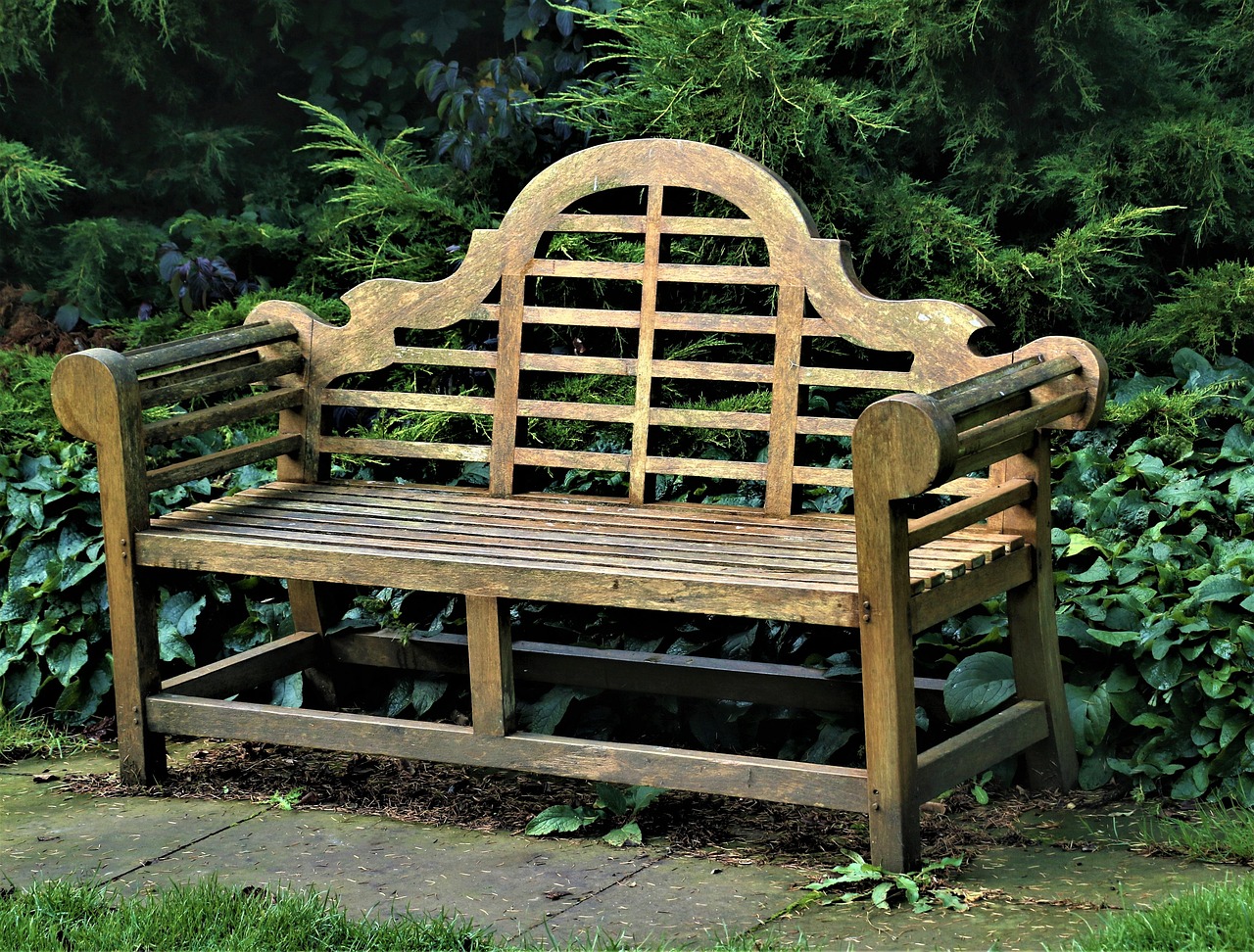 seat, bench, rest, relaxing, park bench, wood, design, furniture, sitting, resting place, close up, empty